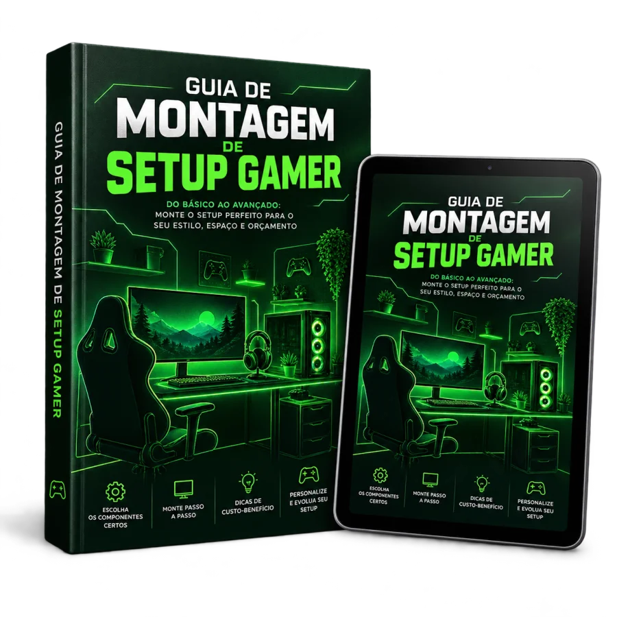 E-book Guia de Montagem de Setup Gamer impresso e no tablet