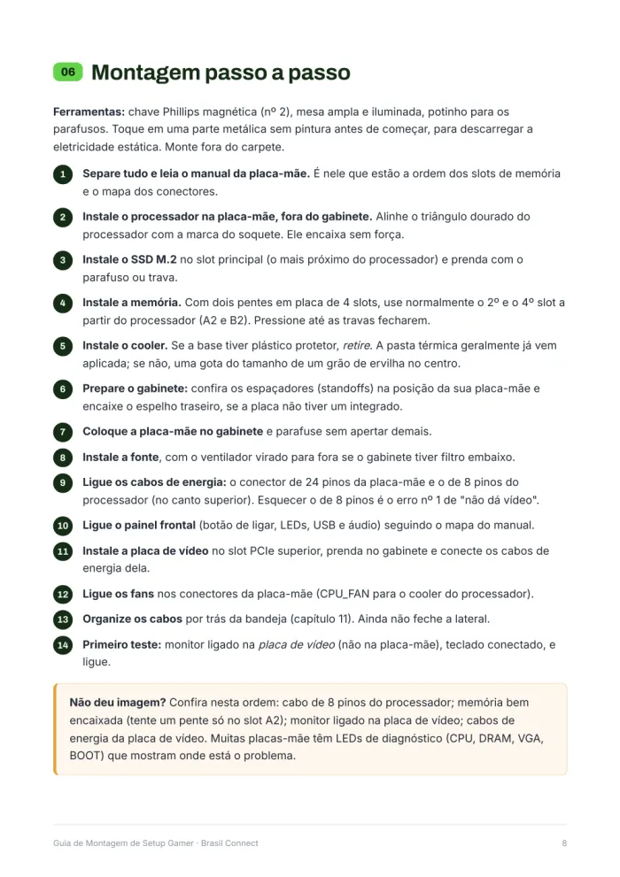 Página da montagem passo a passo